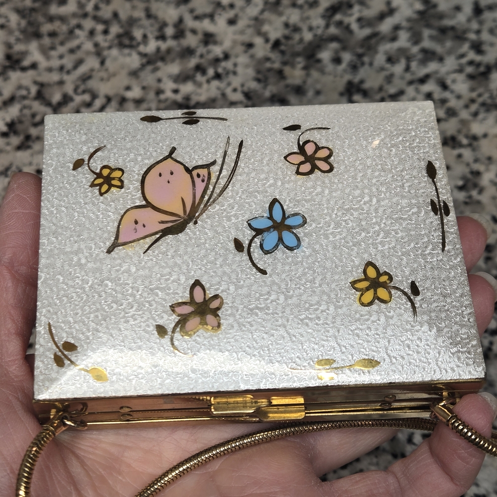 Rare Double-Sided 1950s Butterfly Enamel Carryall Minaudière Compact - Picture 12 of 16